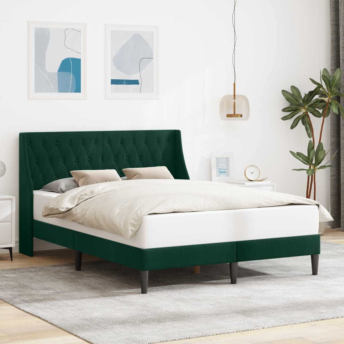 Bedframe met hoofdeinde Donkergroen 160 x 200 cm Fluweel is nu te koop bij PeponiXL, paradijselijk wonen!