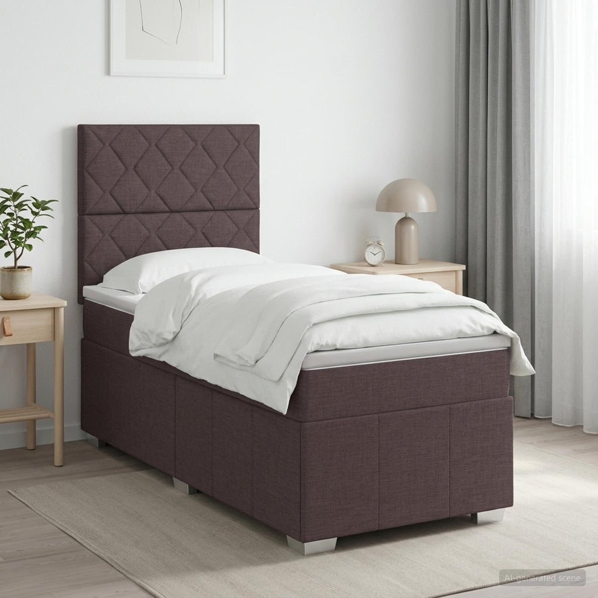 Boxspringbed met matras Donkerbruin 100 x 200 cm Stof is nu te koop bij PeponiXL, paradijselijk wonen!