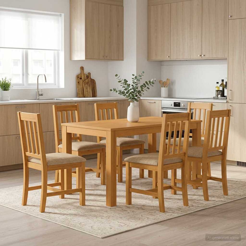 Eetkamerset 7 st Beige Massief Eikenhout is nu te koop bij PeponiXL, paradijselijk wonen!
