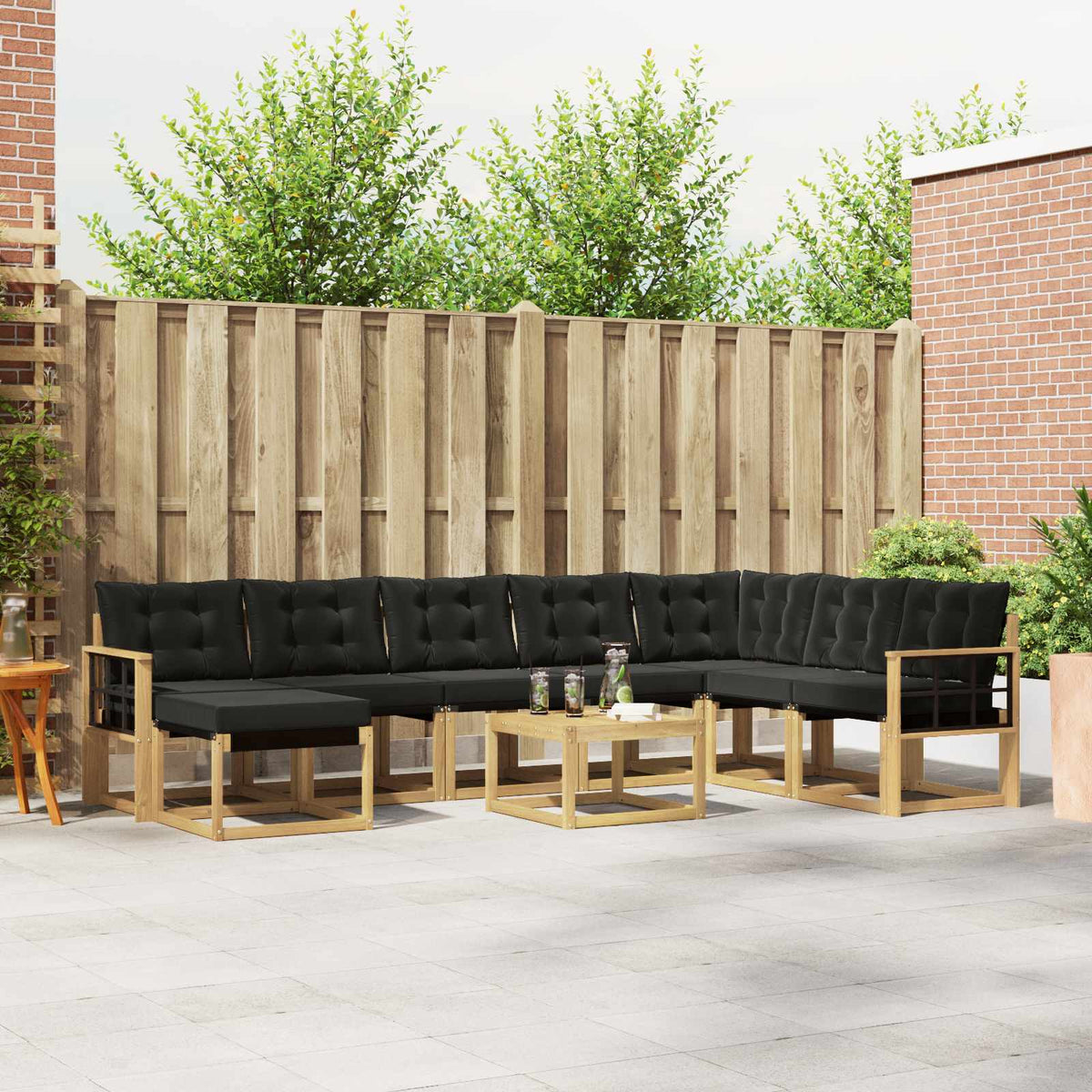Buiten bankenset met kussen 9 pcs Wit en zwart is nu te koop bij PeponiXL, paradijselijk wonen!