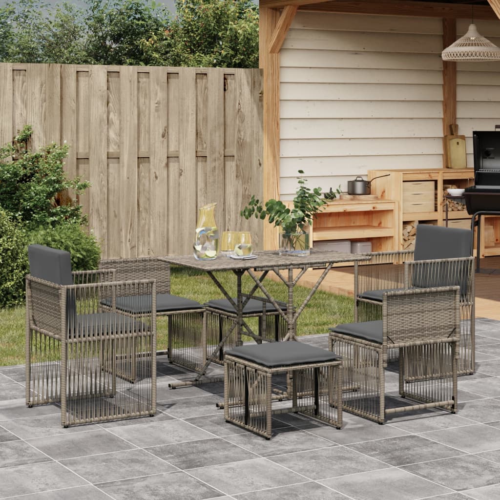 7-delige Tuinset met kussens poly rattan grijs is nu te koop bij PeponiXL, paradijselijk wonen!