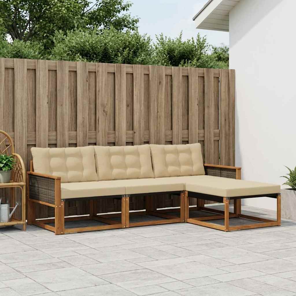 Buiten bankenset met kussen 4 pcs Natuurlijk en Beige is nu te koop bij PeponiXL, paradijselijk wonen!
