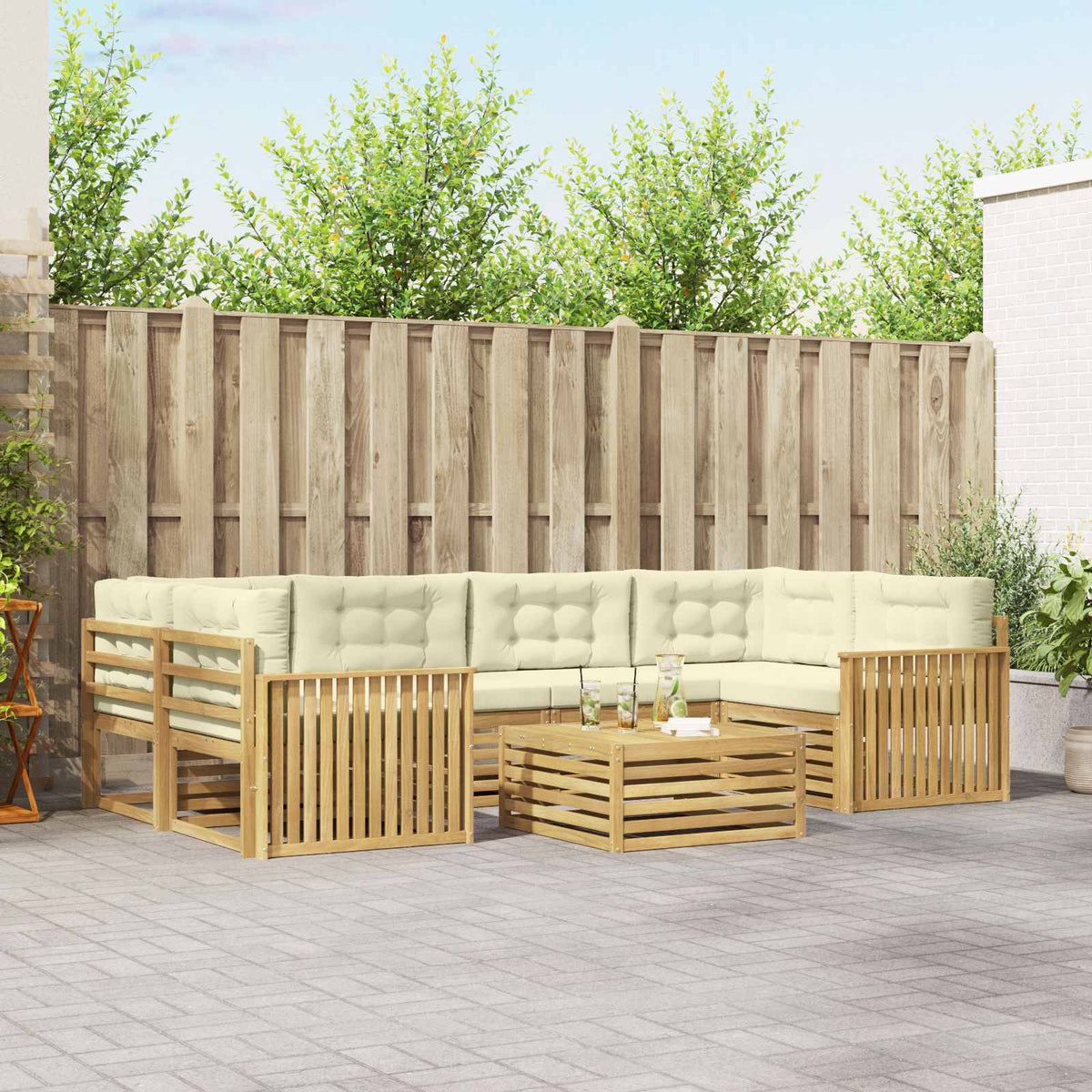 Buiten bankenset 7 pcs Wit en crèmekleurig is nu te koop bij PeponiXL, paradijselijk wonen!
