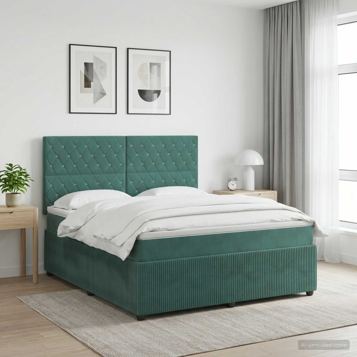 LED Boxspring Bed met Matras Donkergroen 140 x 200 cm Fluweel is nu te koop bij PeponiXL, paradijselijk wonen!