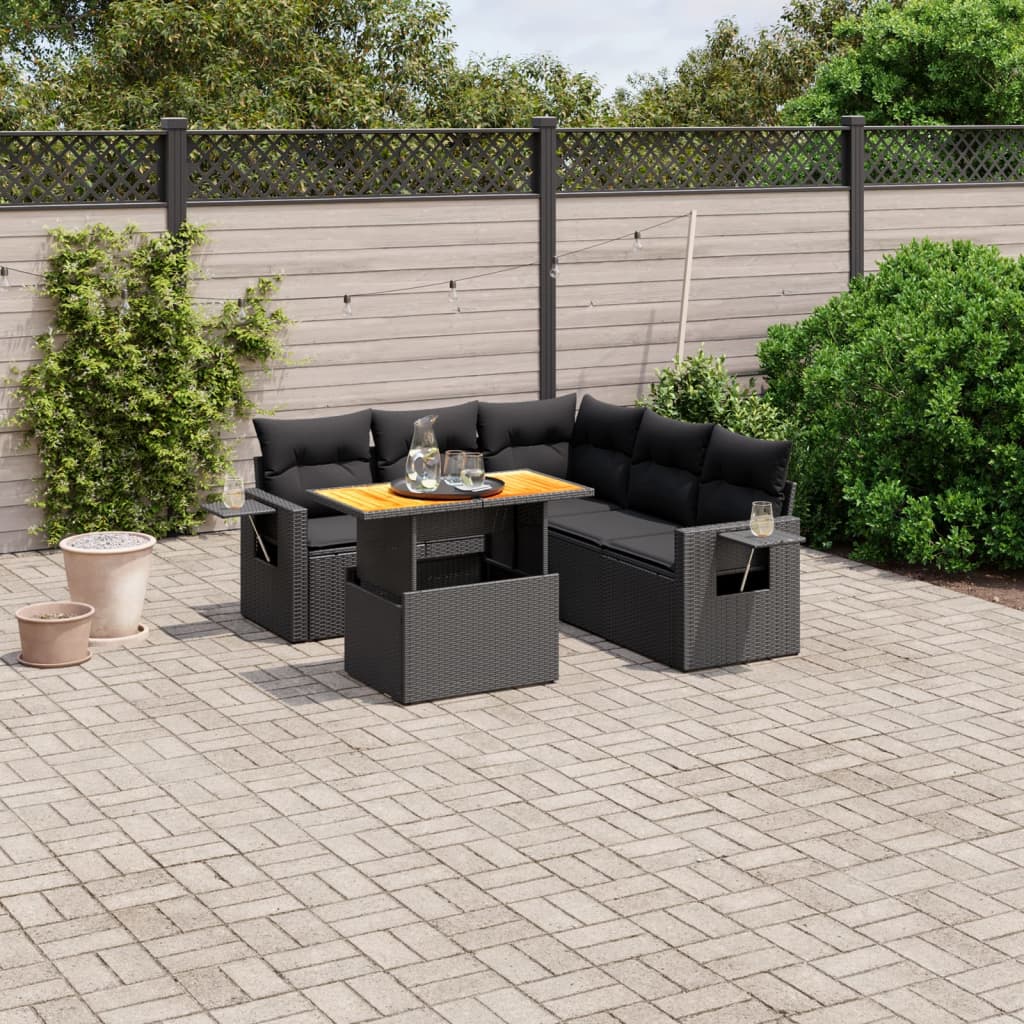 6-delige Loungeset met kussens poly rattan zwart is nu te koop bij PeponiXL, paradijselijk wonen!