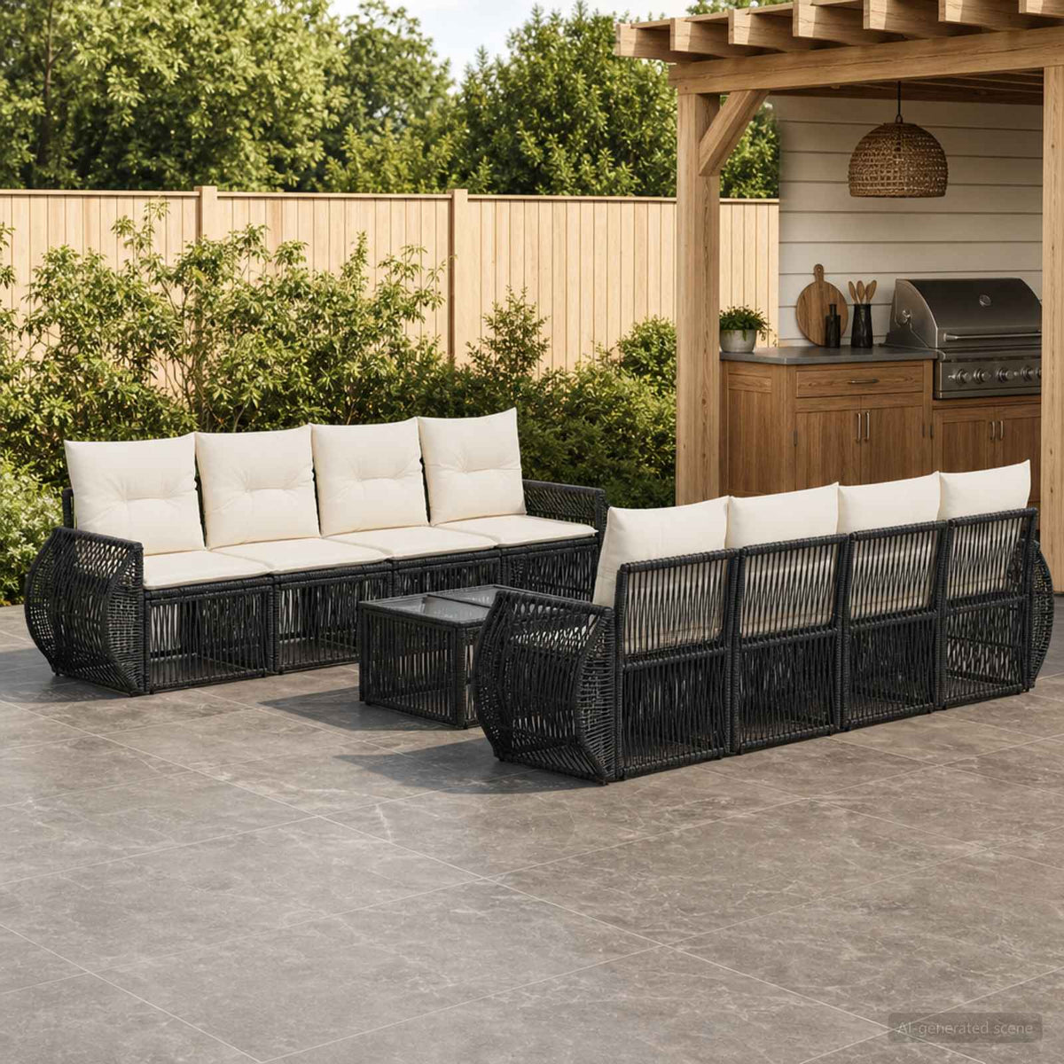 Tuinbankenset 9 st Zwart poly rattan is nu te koop bij PeponiXL, paradijselijk wonen!