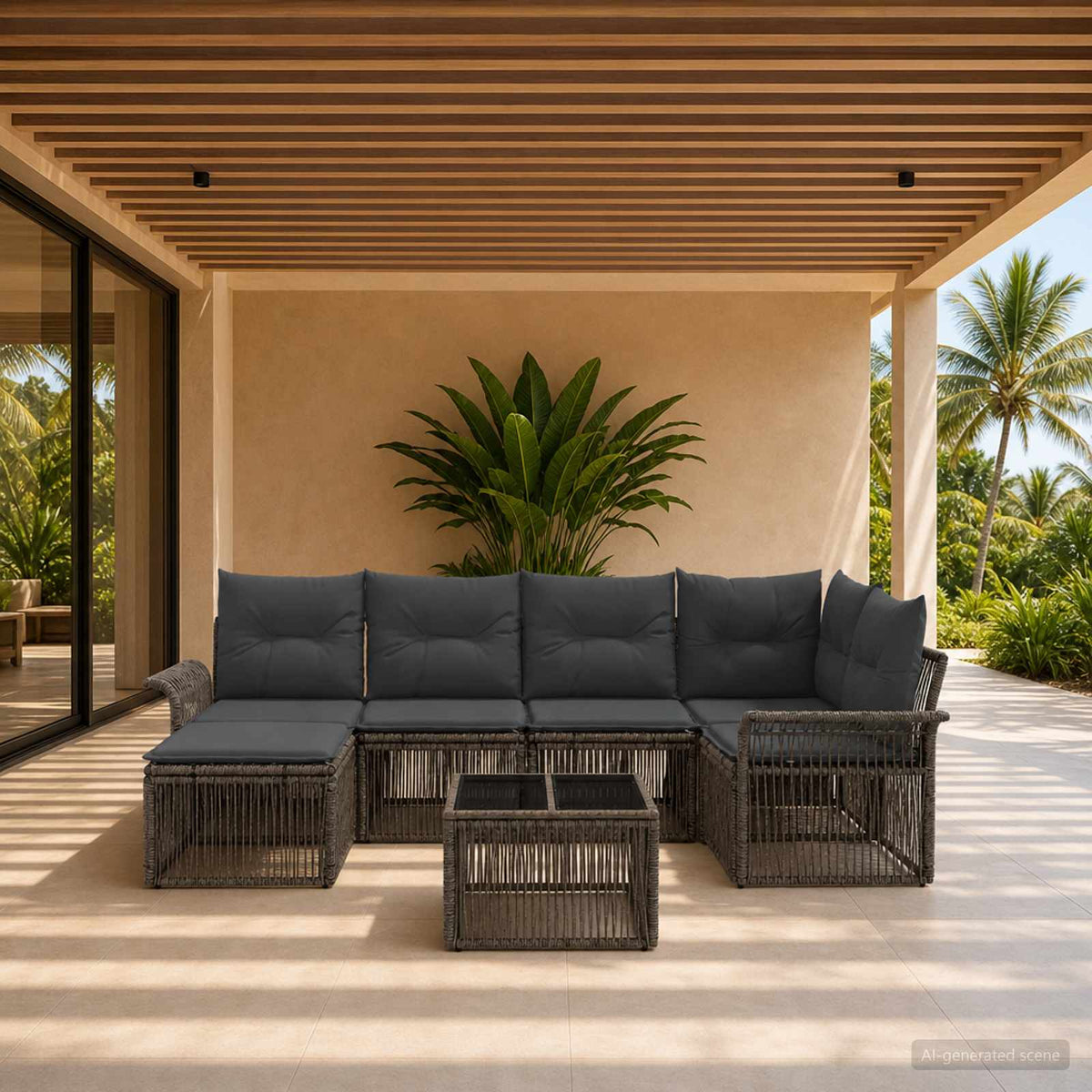 Tuinbankenset 7 pcs Grijs poly rattan is nu te koop bij PeponiXL, paradijselijk wonen!