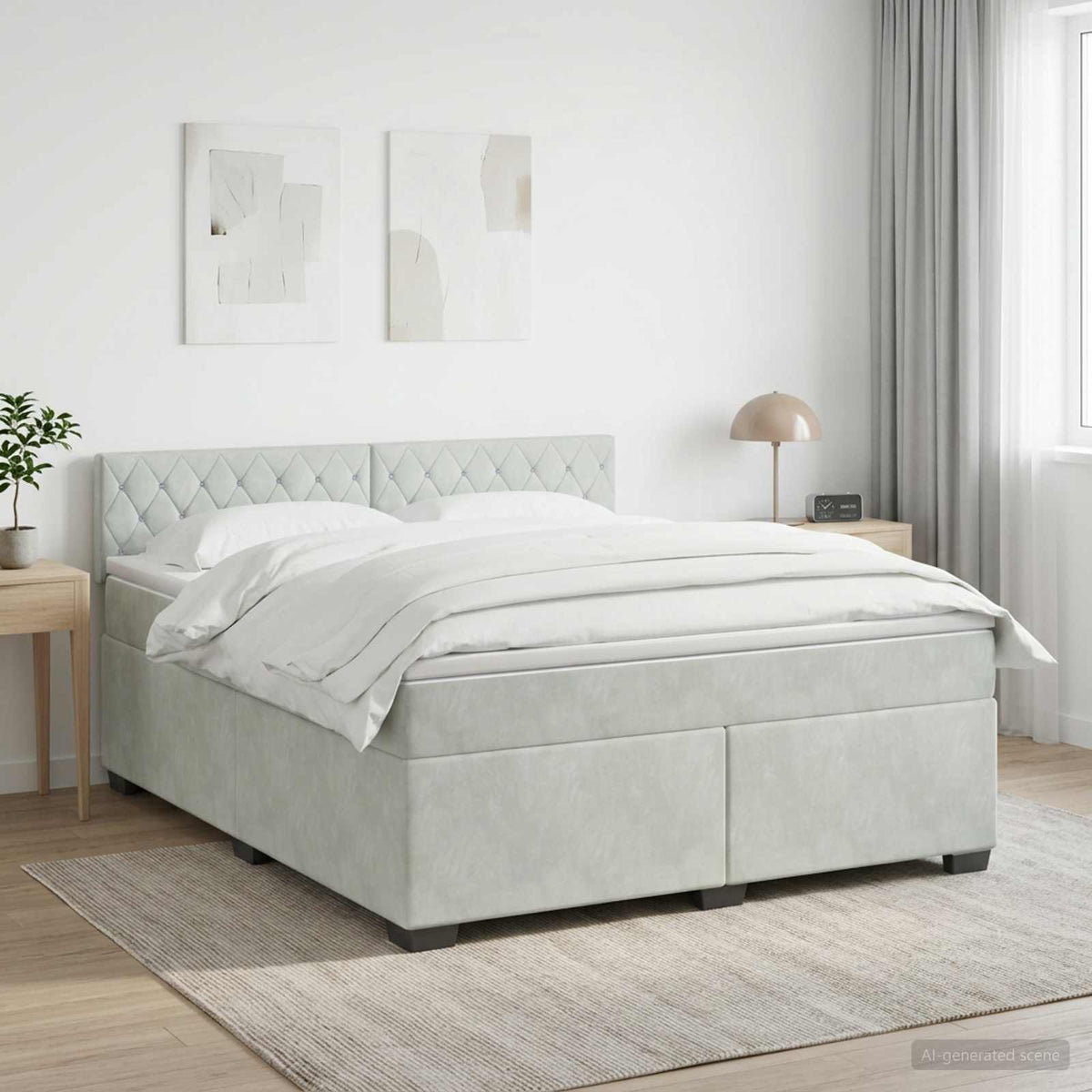 Boxspringbed met matras Lichtgrijs 140 x 200 cm Fluweel is nu te koop bij PeponiXL, paradijselijk wonen!