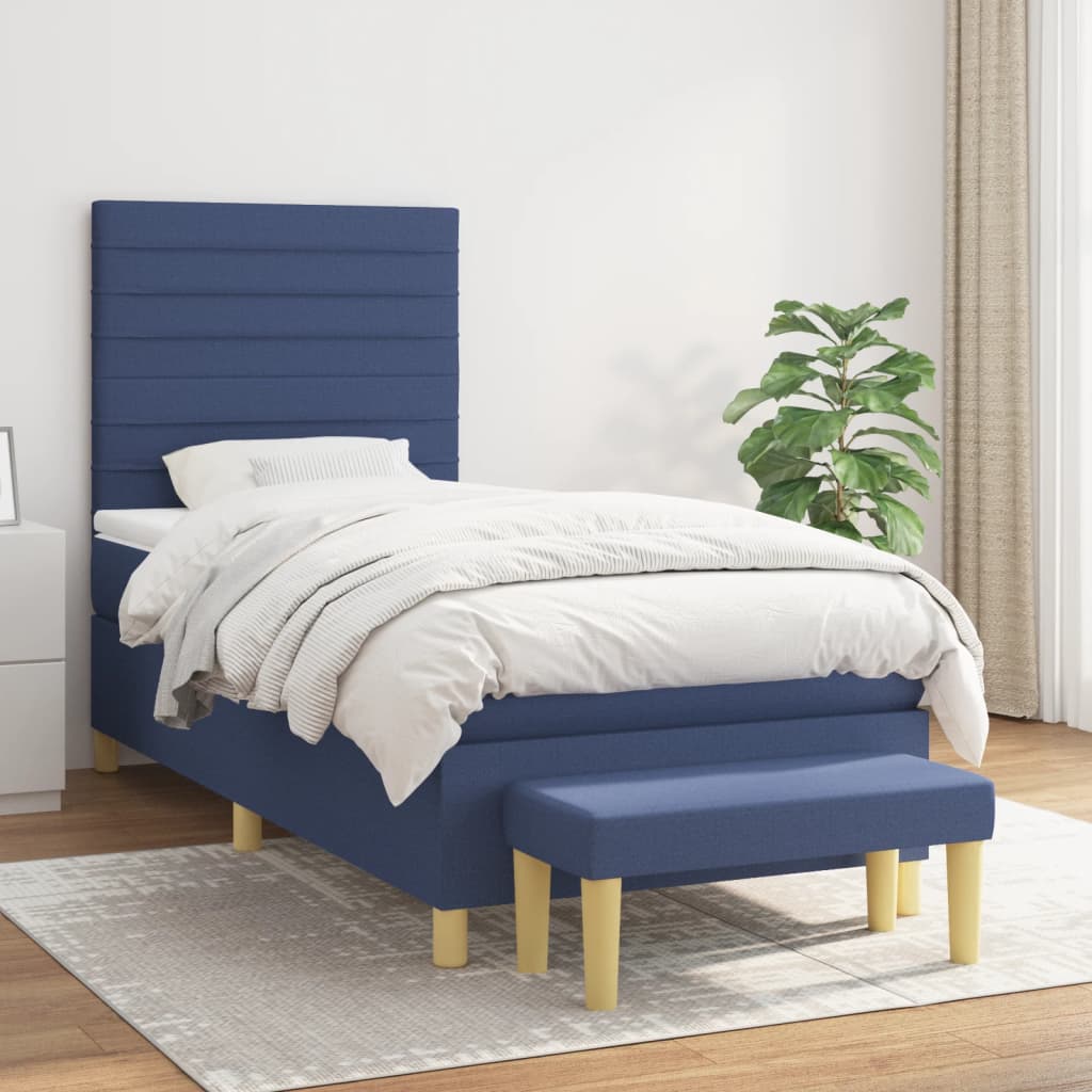 Boxspring met matras stof blauw 90x200 cm is nu te koop bij PeponiXL, paradijselijk wonen!