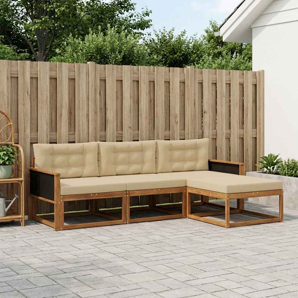 Buiten bankenset met kussen 4 pcs Natuurlijk en Beige is nu te koop bij PeponiXL, paradijselijk wonen!