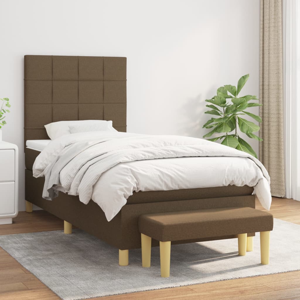 Boxspring met matras stof donkerbruin 90x190 cm is nu te koop bij PeponiXL, paradijselijk wonen!