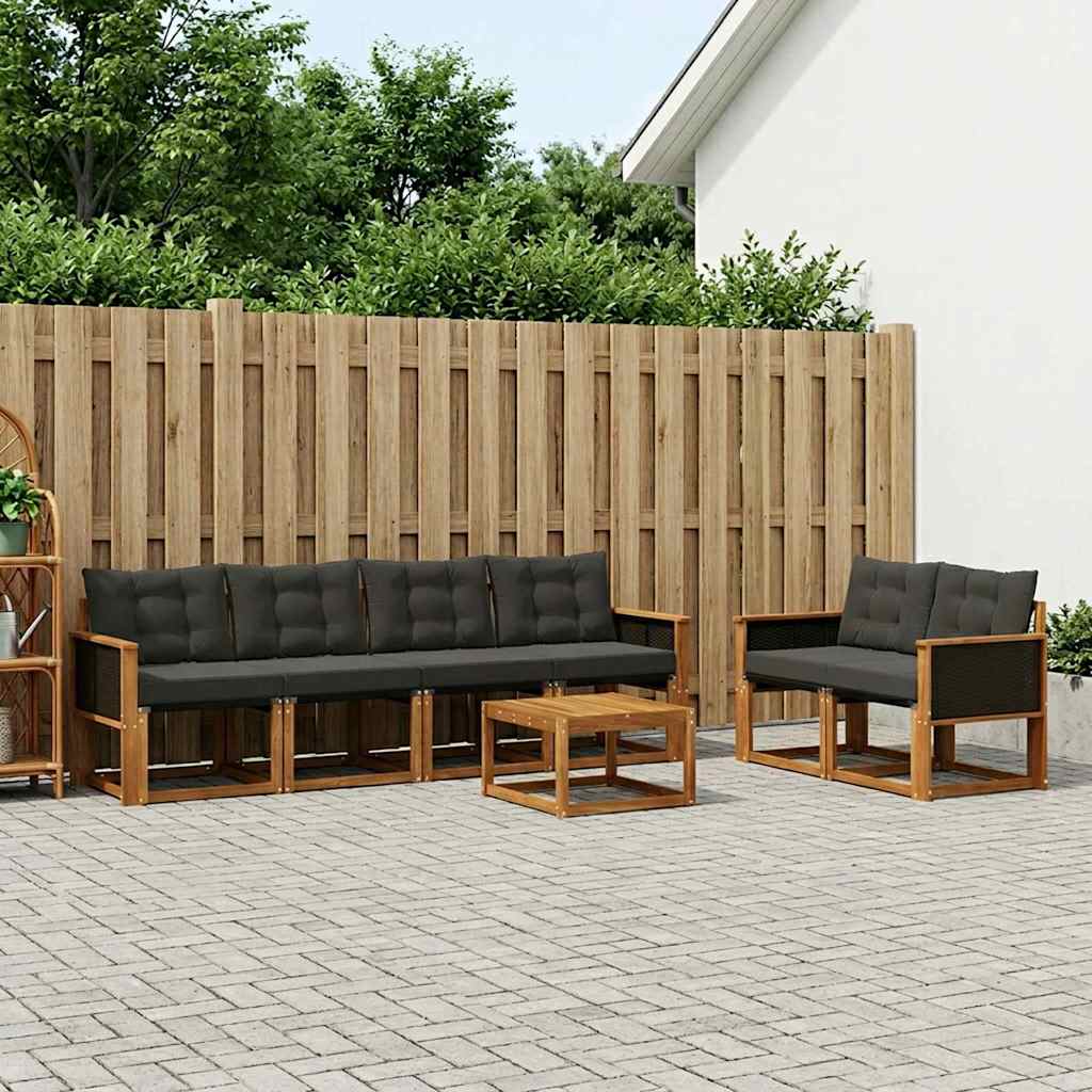 Buiten bankenset met kussen 7 pcs Naturel en Zwart is nu te koop bij PeponiXL, paradijselijk wonen!
