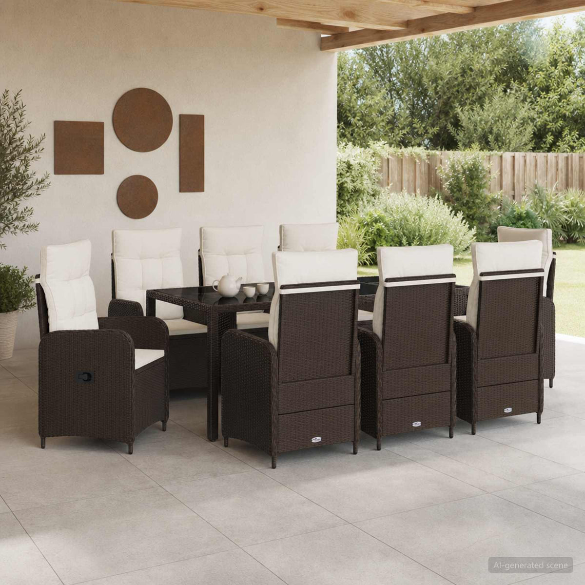 Buiten eettafelset 9 pcs Bruin en Crème Wit 190 x 90 x 75 cm is nu te koop bij PeponiXL, paradijselijk wonen!