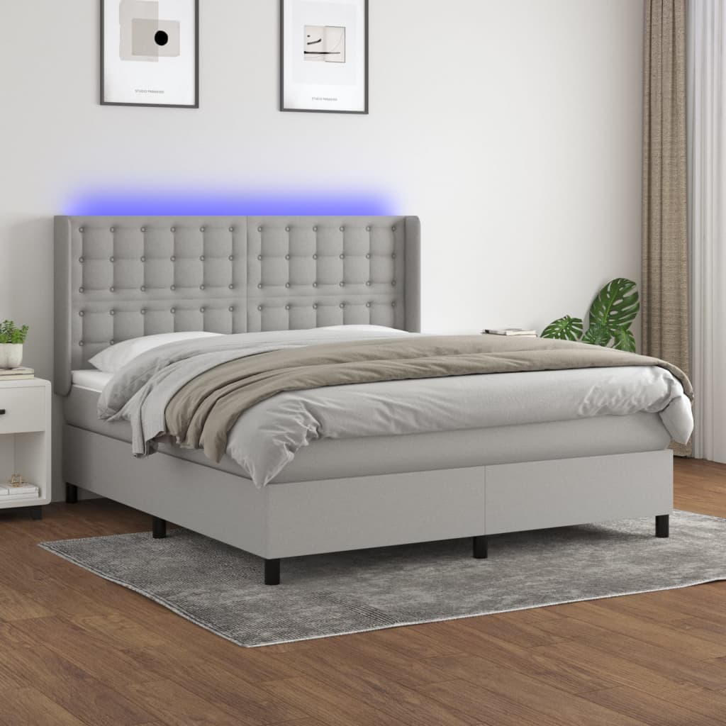 Boxspring met matras en LED stof lichtgrijs 160x200 cm is nu te koop bij PeponiXL, paradijselijk wonen!