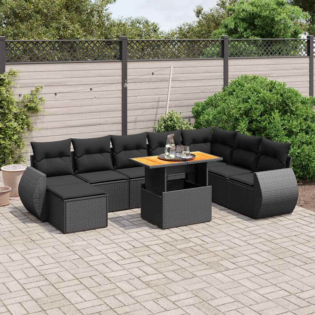 9-delige Loungeset met kussens poly rattan zwart is nu te koop bij PeponiXL, paradijselijk wonen!