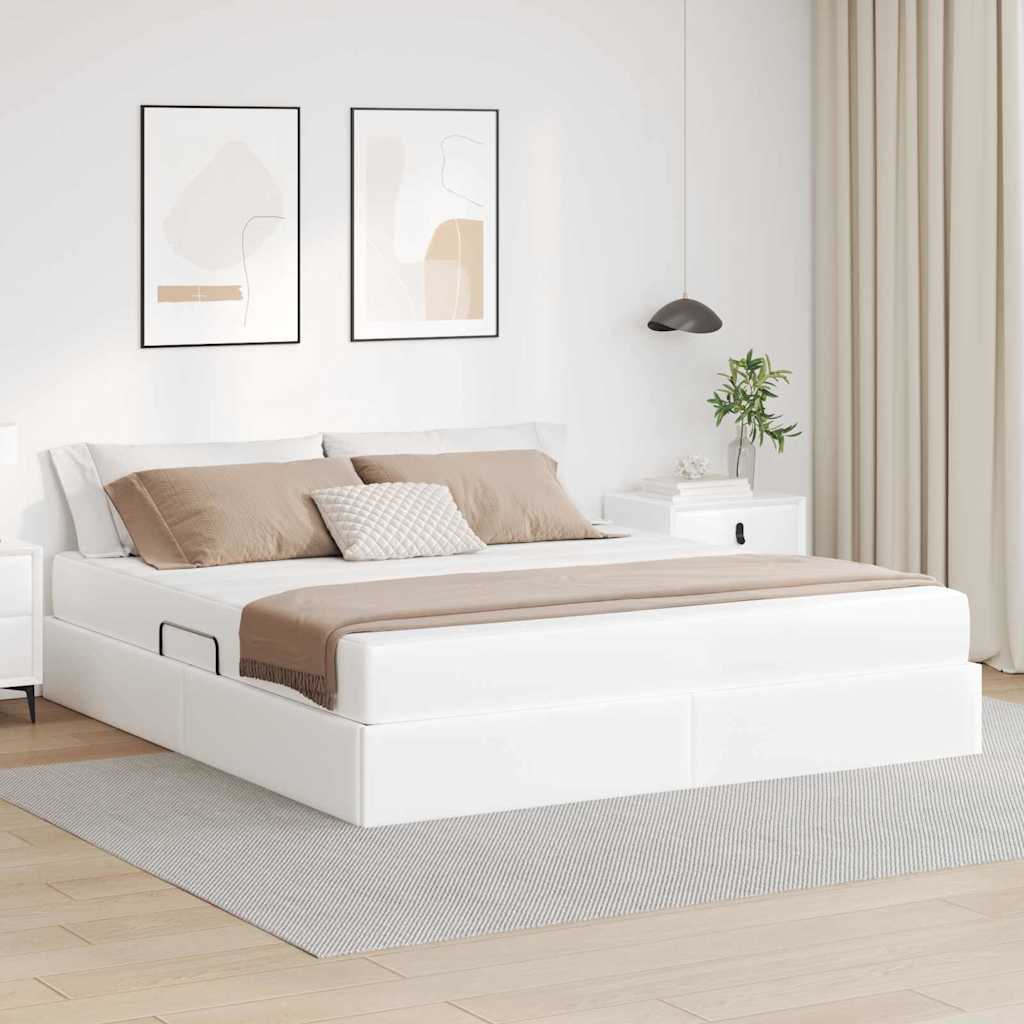 Opslag bed met matras met matras met opslag 2 pcs Wit Leer is nu te koop bij PeponiXL, paradijselijk wonen!