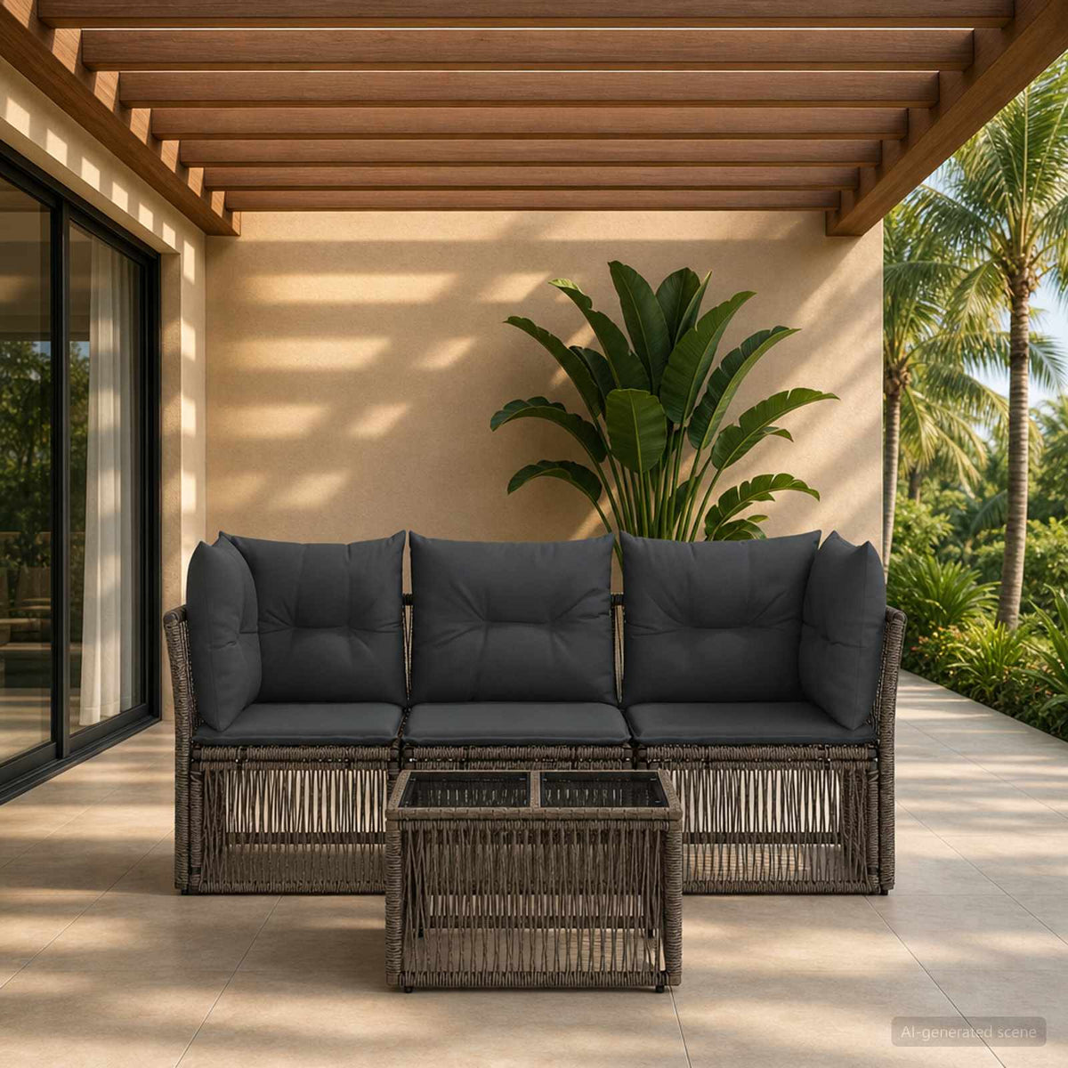 Tuinbankenset 4 pcs Grijs poly rattan is nu te koop bij PeponiXL, paradijselijk wonen!