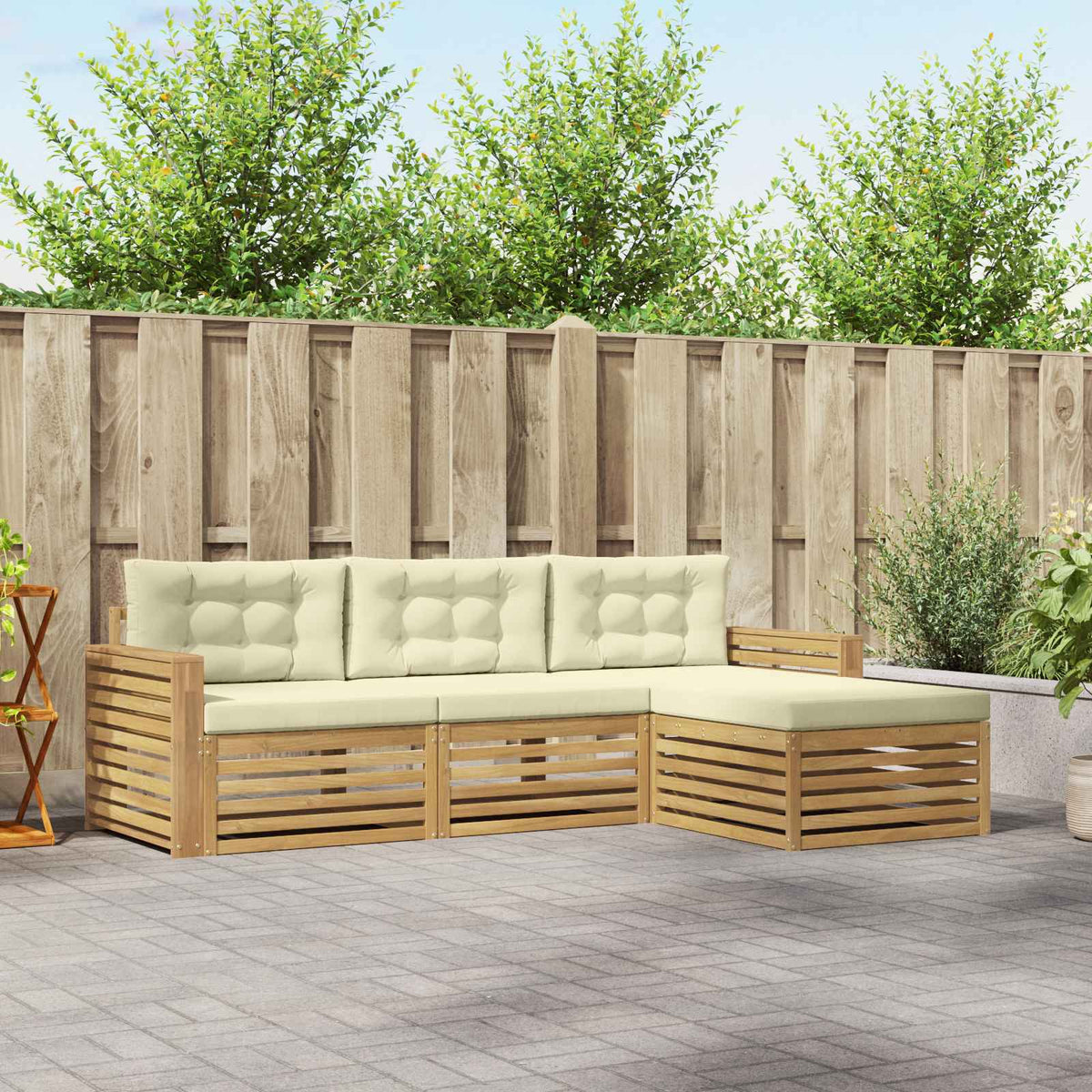 Buiten bankenset 4 pcs Wit en crèmekleurig is nu te koop bij PeponiXL, paradijselijk wonen!