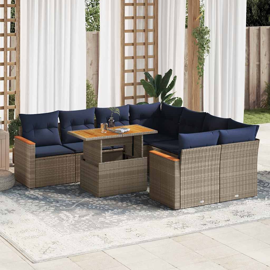9-delige Loungeset met kussens poly rattan grijs is nu te koop bij PeponiXL, paradijselijk wonen!