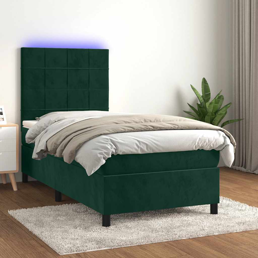 Boxspring met matras en LED fluweel donkergroen 90x200 cm is nu te koop bij PeponiXL, paradijselijk wonen!