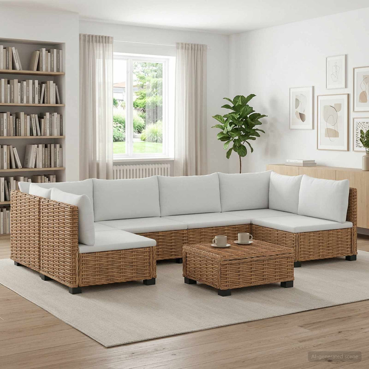 7 st Rieten Loungeset met Kussens GENDT Natuurlijk rattan is nu te koop bij PeponiXL, paradijselijk wonen!