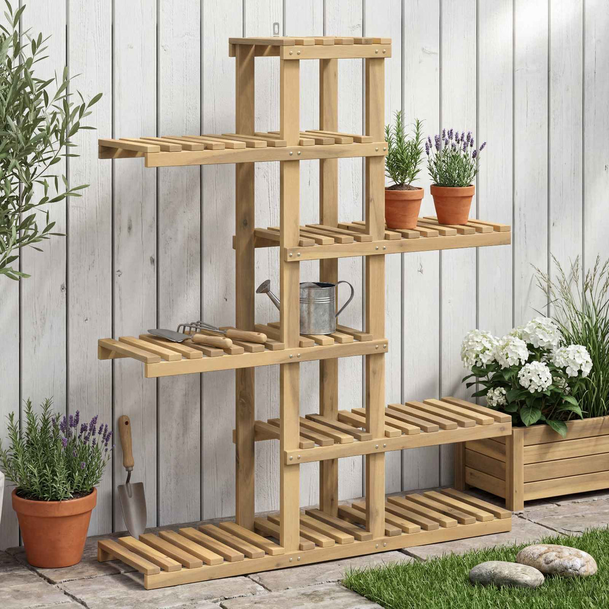 Plantenstandaard Wit 93 x 25 x 114,5 cm Massief Acaciahout is nu te koop bij PeponiXL, paradijselijk wonen!