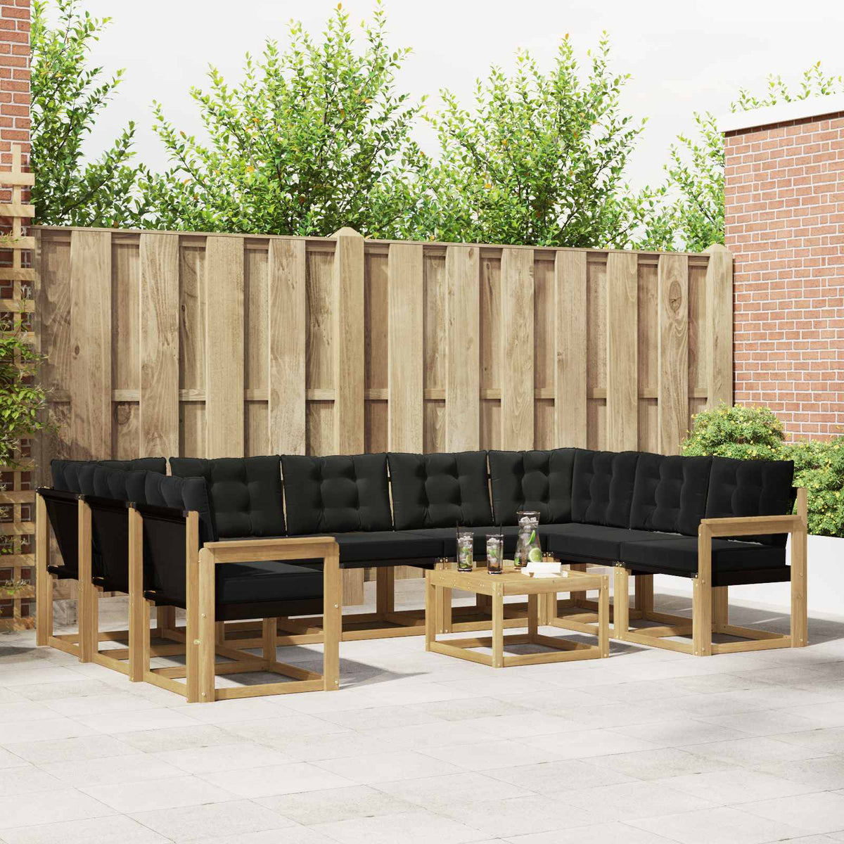 Buiten bankenset met kussen 10 pcs Wit en zwart is nu te koop bij PeponiXL, paradijselijk wonen!