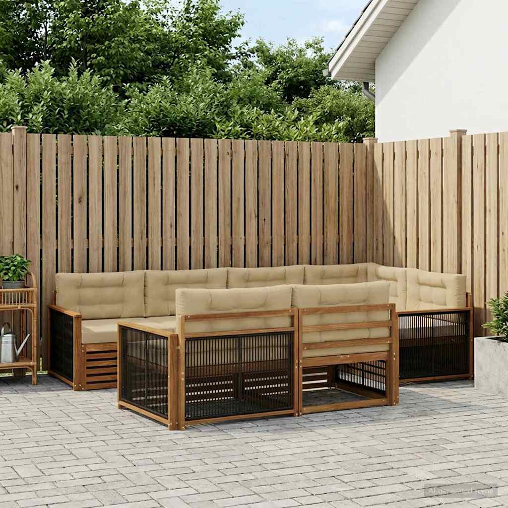 Buiten bankenset met kussen 7 pcs Natuurlijk en Beige is nu te koop bij PeponiXL, paradijselijk wonen!