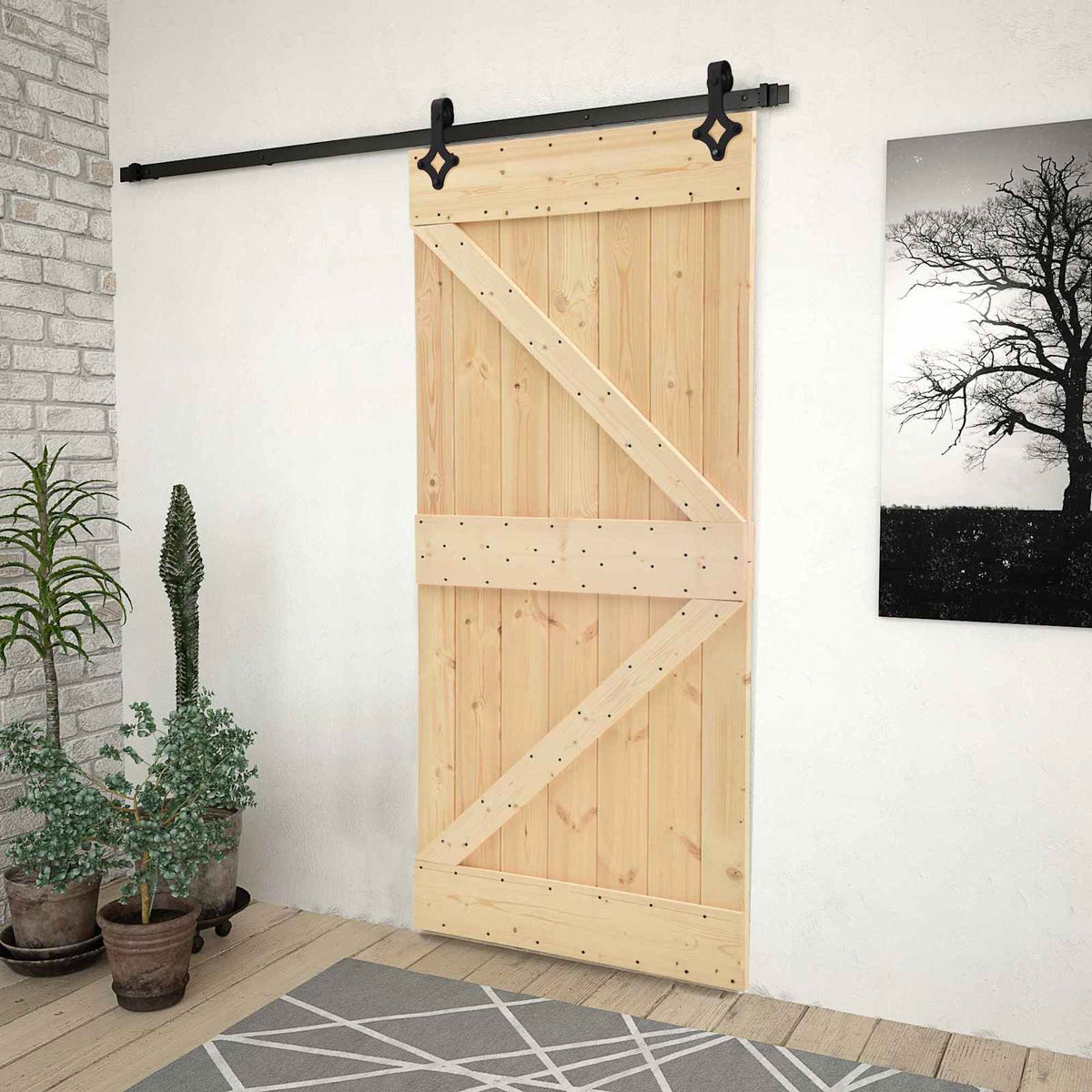 Schuifdeur 90 x 210 cm Massief grenenhout Naturel en Zwart is nu te koop bij PeponiXL, paradijselijk wonen!