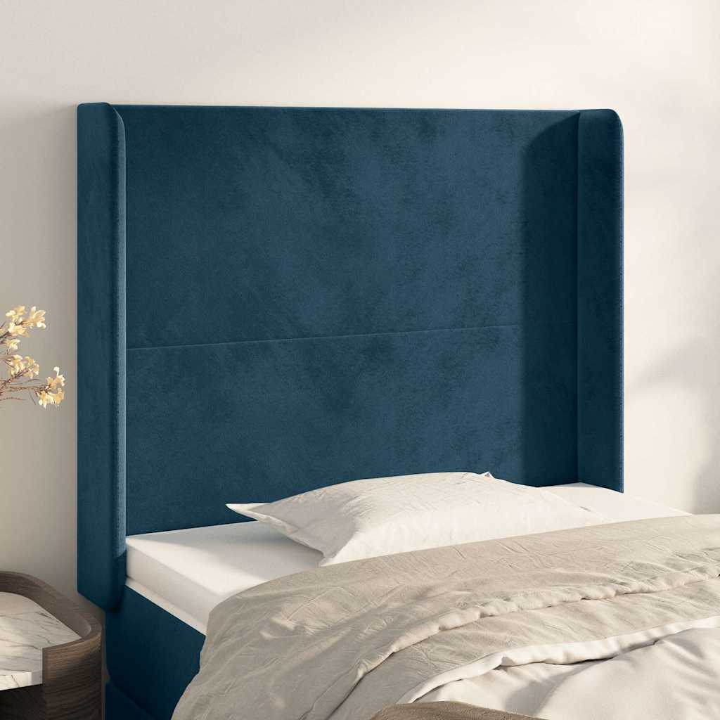 Hoofdbord met randen 103x16x118/128 cm fluweel donkerblauw is nu te koop bij PeponiXL, paradijselijk wonen!