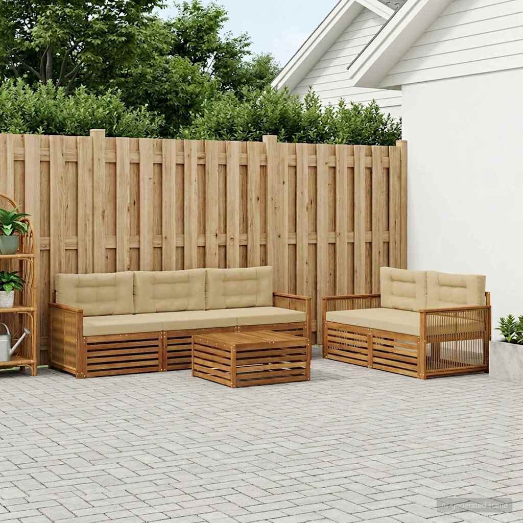 Buiten bankenset met kussen 6 pcs Natuurlijk en Beige is nu te koop bij PeponiXL, paradijselijk wonen!