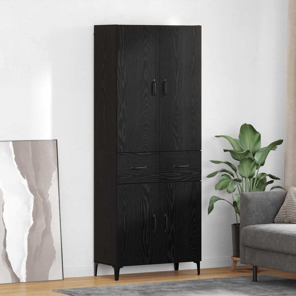 Highboard met lade Zwart Eiken 69,5 x 34 x 180 cm Bewerkt hout is nu te koop bij PeponiXL, paradijselijk wonen!