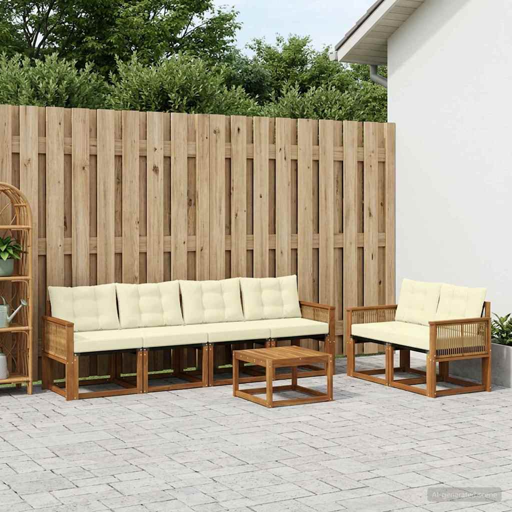 Buiten bankenset met kussen 7 pcs Natuurlijk en Crème is nu te koop bij PeponiXL, paradijselijk wonen!