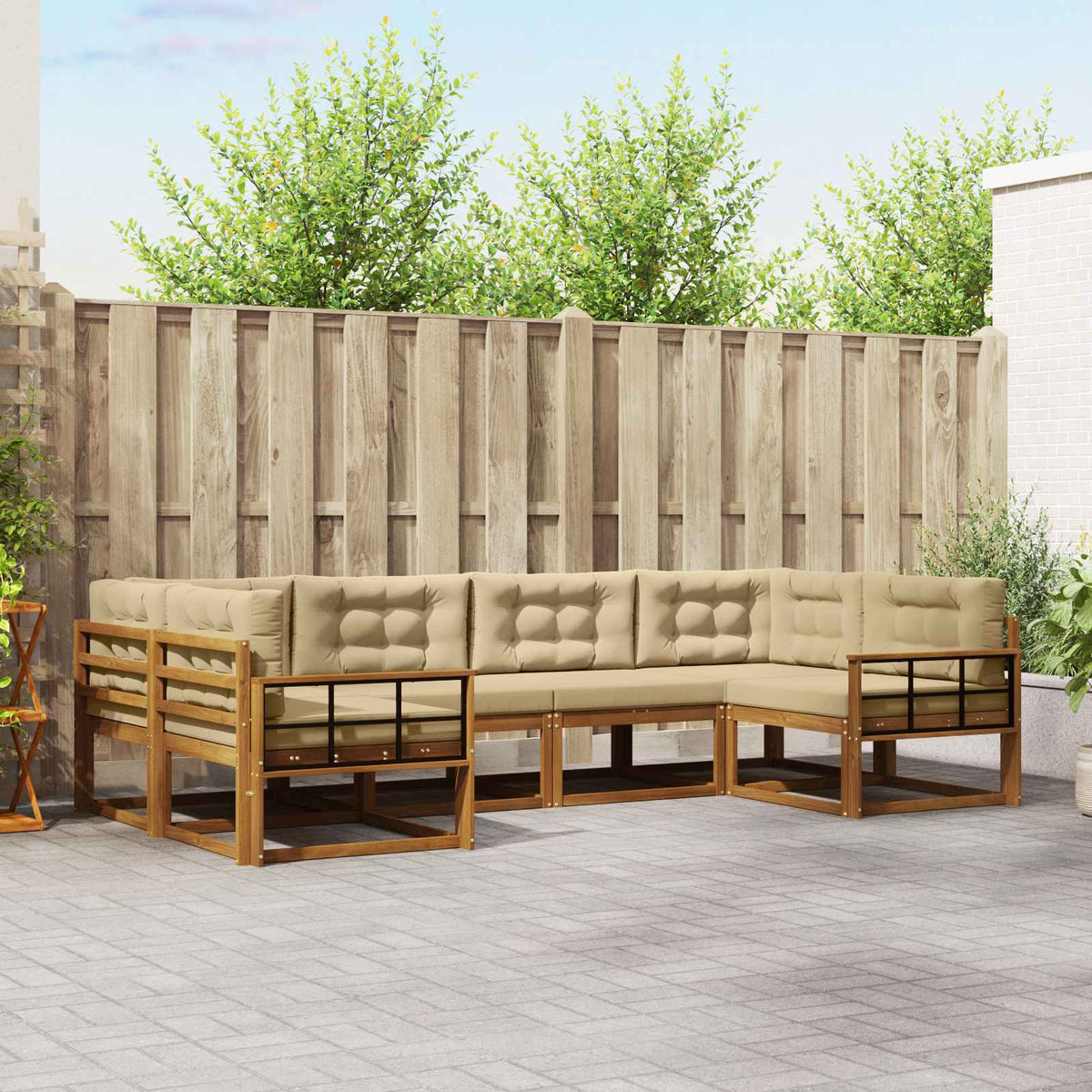 Buiten bankenset met kussen 6 pcs Natuurlijk en Beige is nu te koop bij PeponiXL, paradijselijk wonen!