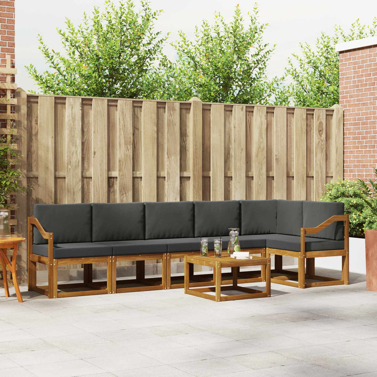 Buiten bankenset met kussen 7 pcs Natuurlijk en Antraciet is nu te koop bij PeponiXL, paradijselijk wonen!