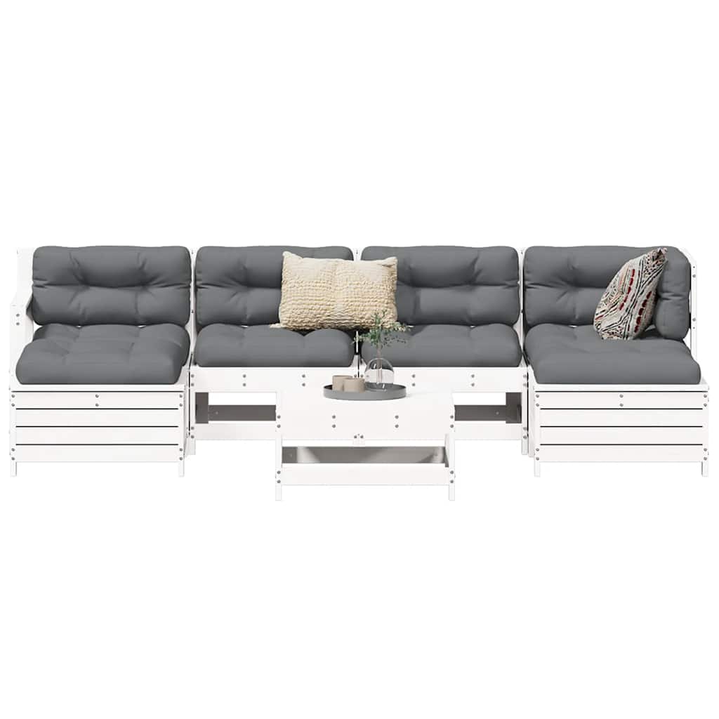 7-delige Loungeset massief grenenhout wit is nu te koop bij PeponiXL, paradijselijk wonen!