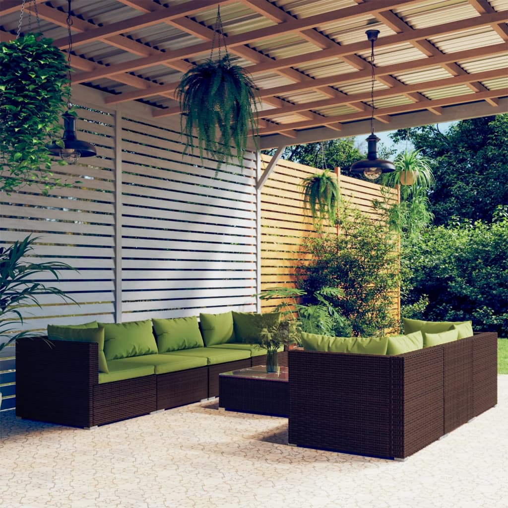 8-delige Loungeset met kussens poly rattan bruin is nu te koop bij PeponiXL, paradijselijk wonen!