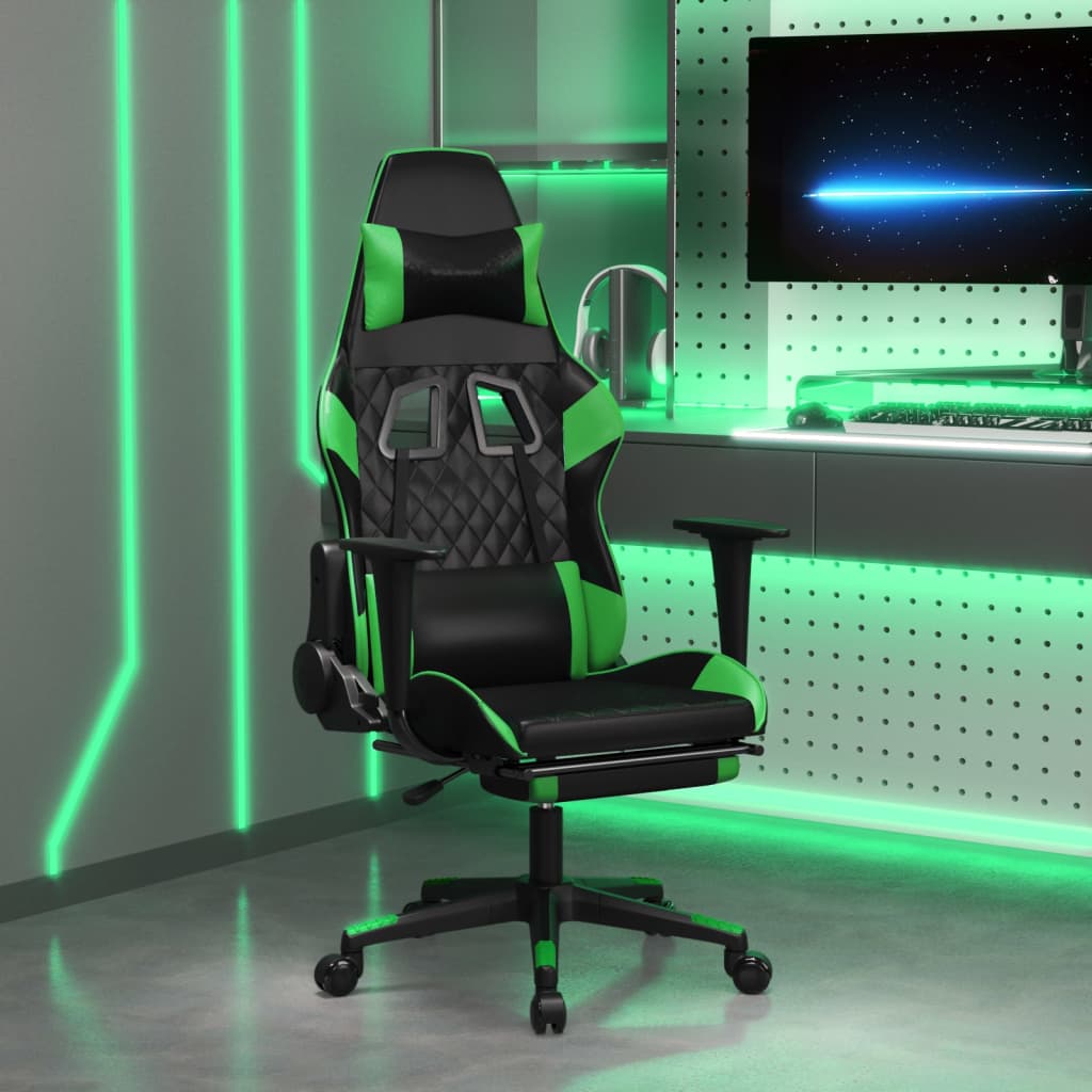 Gamestoel met voetensteun kunstleer zwart en groen is nu te koop bij PeponiXL, paradijselijk wonen!