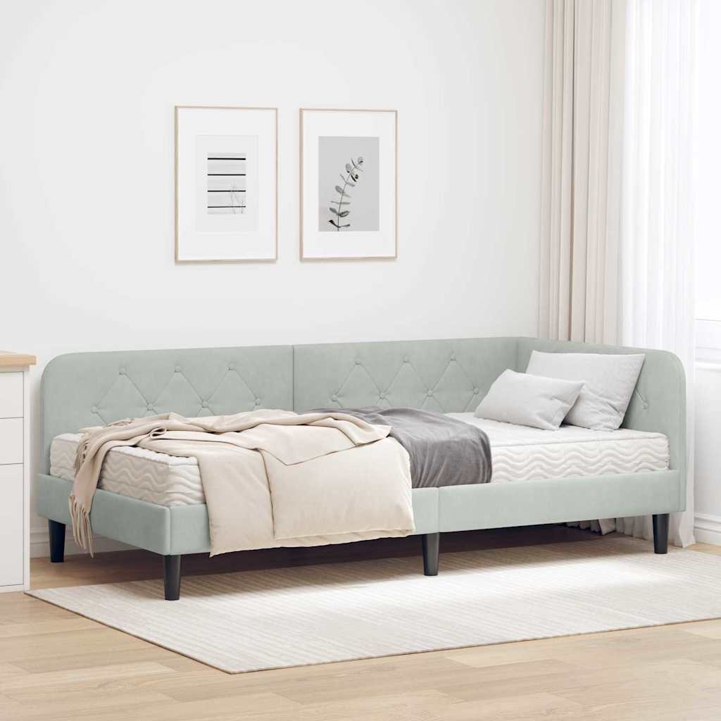 Hoekbedframe Lichtgrijs 90 x 190 cm Fluweel is nu te koop bij PeponiXL, paradijselijk wonen!