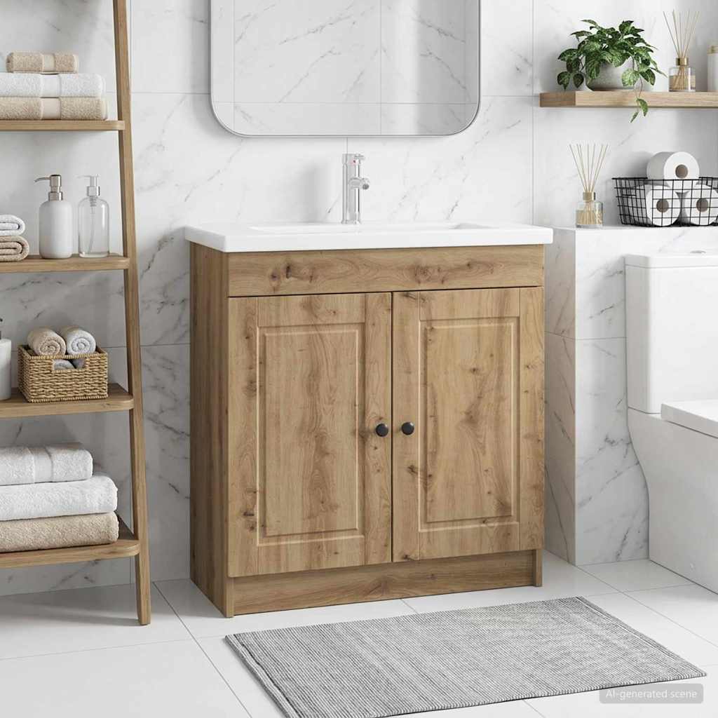 Badkamer onder wastafel kast Artisanaal eiken 56 x 37,5 x 81 cm is nu te koop bij PeponiXL, paradijselijk wonen!