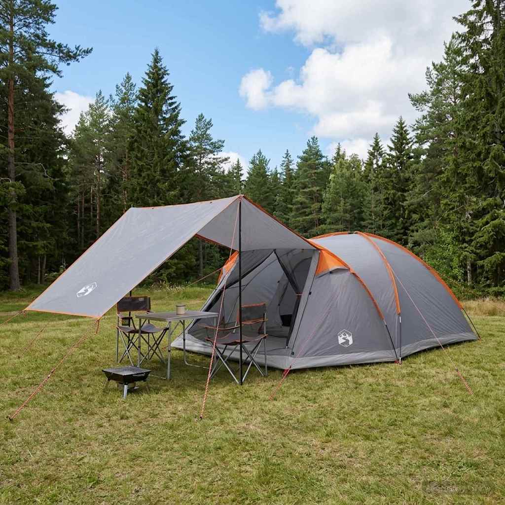 Huisje Tent Grijs en Oranje 8-persoons Polyester en staal is nu te koop bij PeponiXL, paradijselijk wonen!