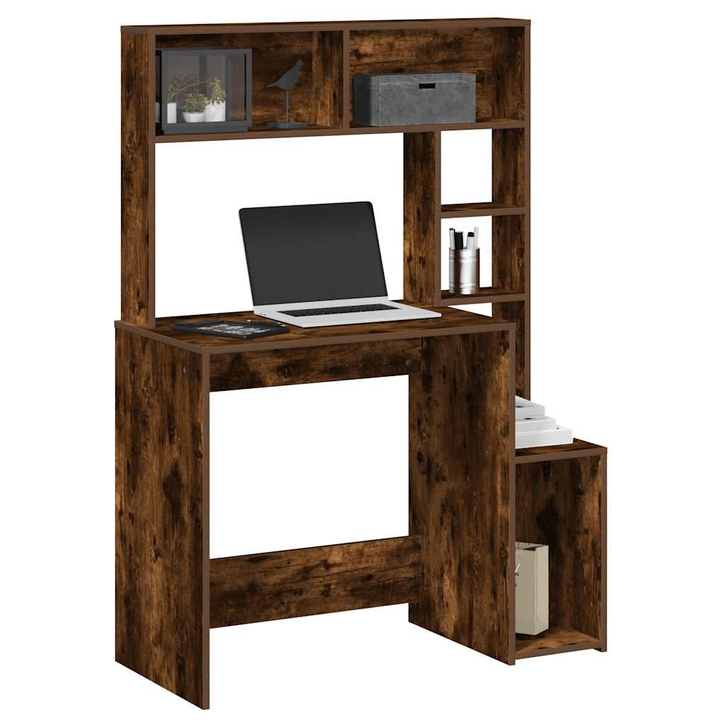 Bureau met schappen 100x45x140 cm bewerkt hout gerookt eiken is nu te koop bij PeponiXL, paradijselijk wonen!