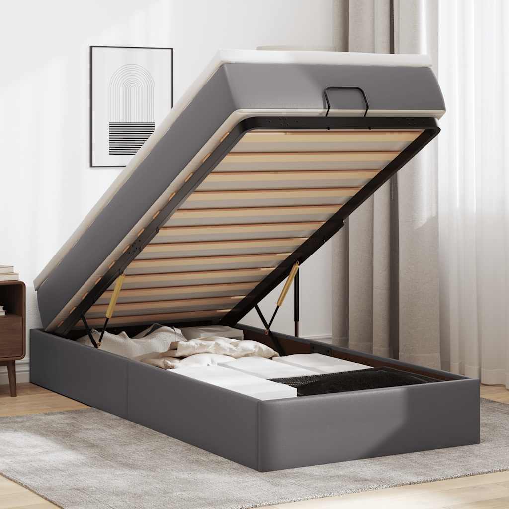 Ottoman bed met matras 80x200 cm kunstleer grijs is nu te koop bij PeponiXL, paradijselijk wonen!