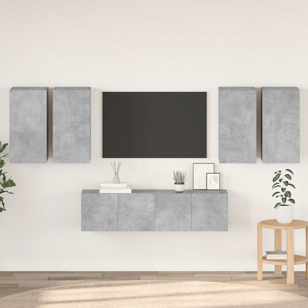 6-delige Tv-meubelset spaanplaat betongrijs is nu te koop bij PeponiXL, paradijselijk wonen!