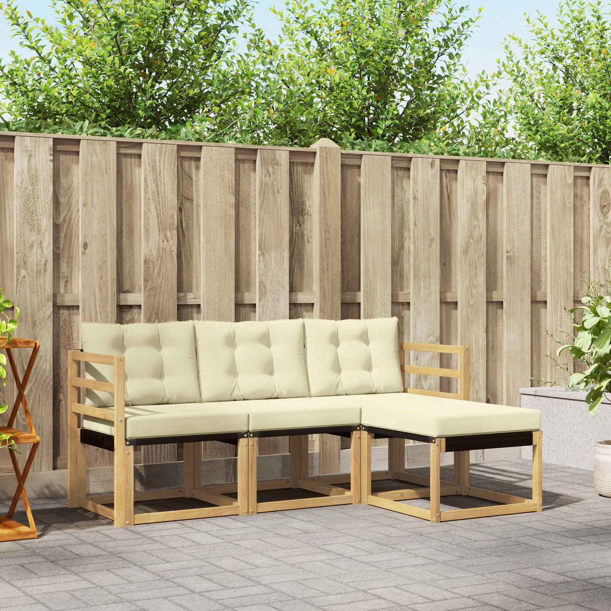 Buiten bankenset met kussen 4 pcs Wit en crèmekleurig is nu te koop bij PeponiXL, paradijselijk wonen!