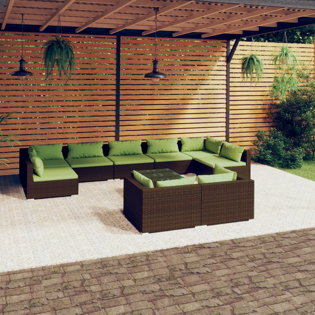 10-delige Loungeset met kussens poly rattan bruin is nu te koop bij PeponiXL, paradijselijk wonen!