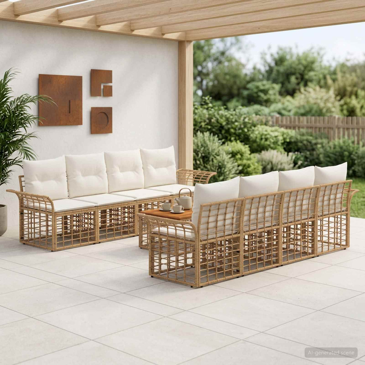 Buiten bankenset 9 st Natuurlijk en Crème Wit poly rattan is nu te koop bij PeponiXL, paradijselijk wonen!