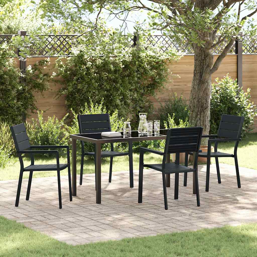 Tuin eettafelset 5 pcs Zwart Gepoedercoat staal is nu te koop bij PeponiXL, paradijselijk wonen!