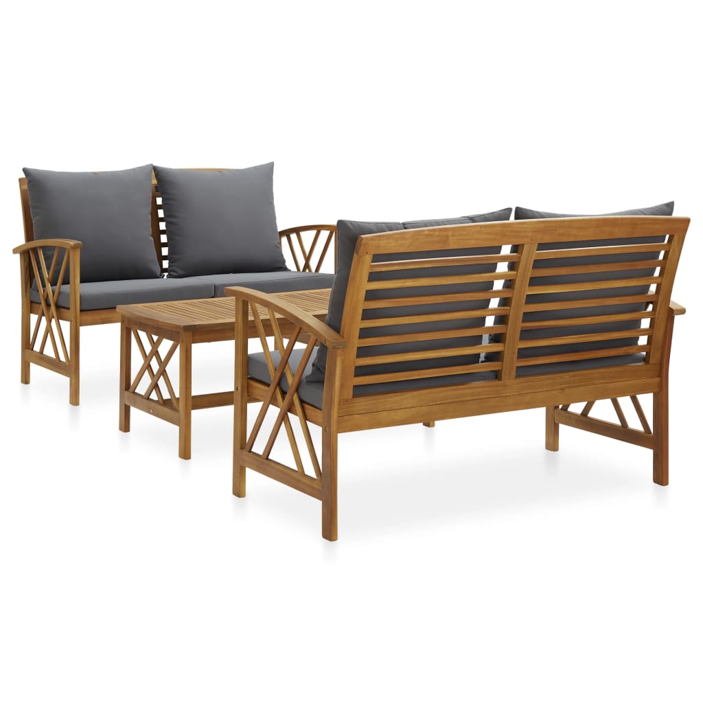 3-delige Loungeset met kussens massief acaciahout is nu te koop bij PeponiXL, paradijselijk wonen!