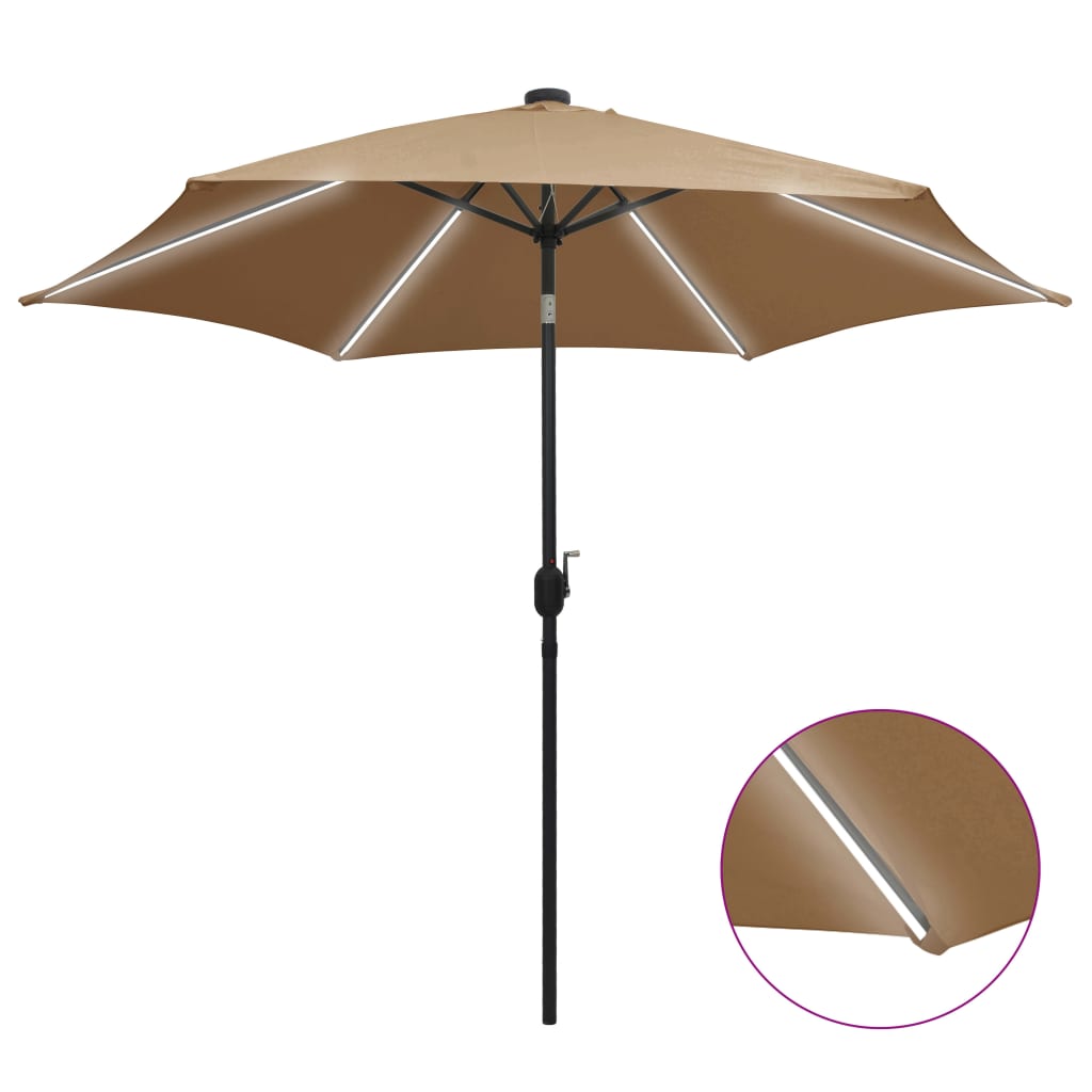 Parasol met LED-verlichting en aluminium paal 300 cm taupe is nu te koop bij PeponiXL, paradijselijk wonen!